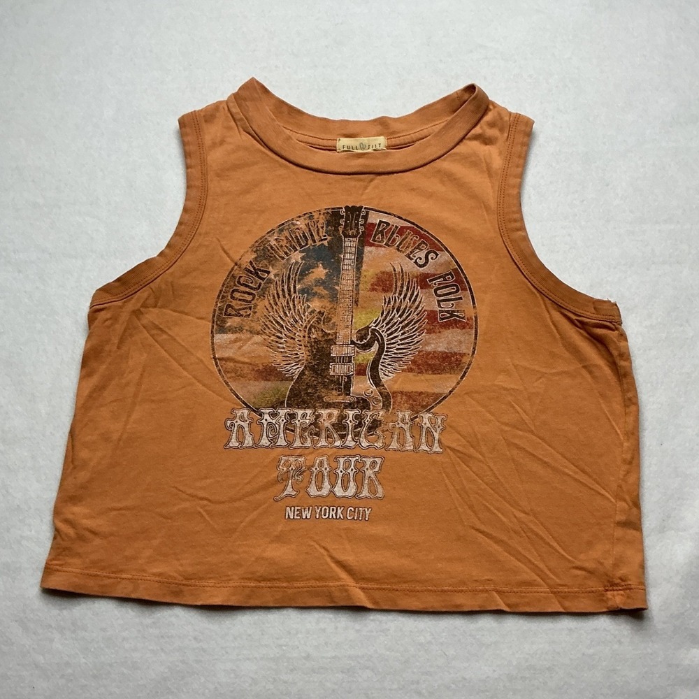 Full Tilt Womens American Tour Graphic Muscle Tank Top Orange XS